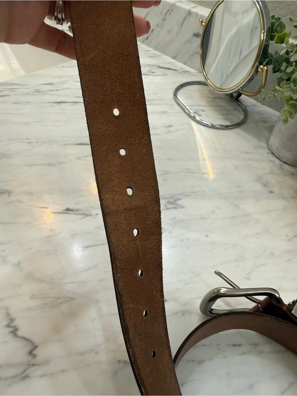 2010 American Eagle Leather Belt with Floral Buckle size Medium